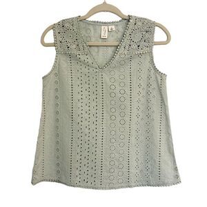 Joie Blue Eyelet 100% Cotton Sleeveless Tank Top Size Small
